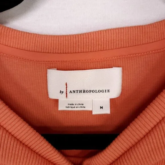 Anthropologie Ribbed Top Size Medium Ruffle Short Cap Sleeve Round Neck Blouse - Picture 6 of 12